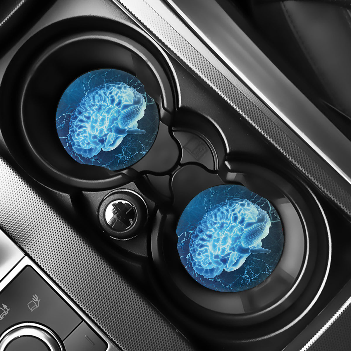 Blue Electrical Brain Activity Print Car Coasters