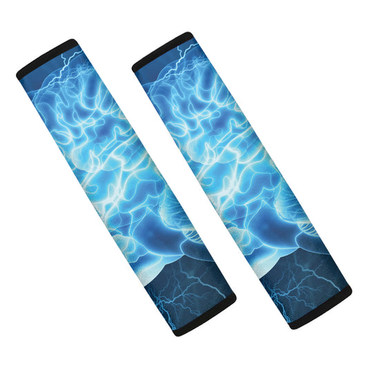 Blue Electrical Brain Activity Print Car Seat Belt Covers