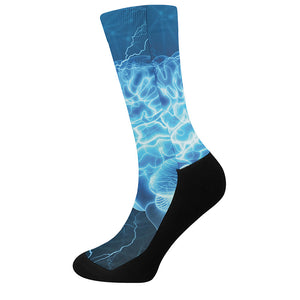 Blue Electrical Brain Activity Print Crew Socks