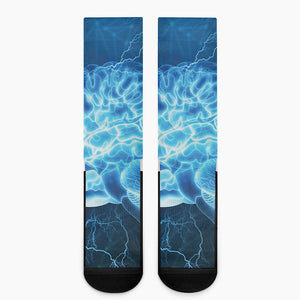 Blue Electrical Brain Activity Print Crew Socks