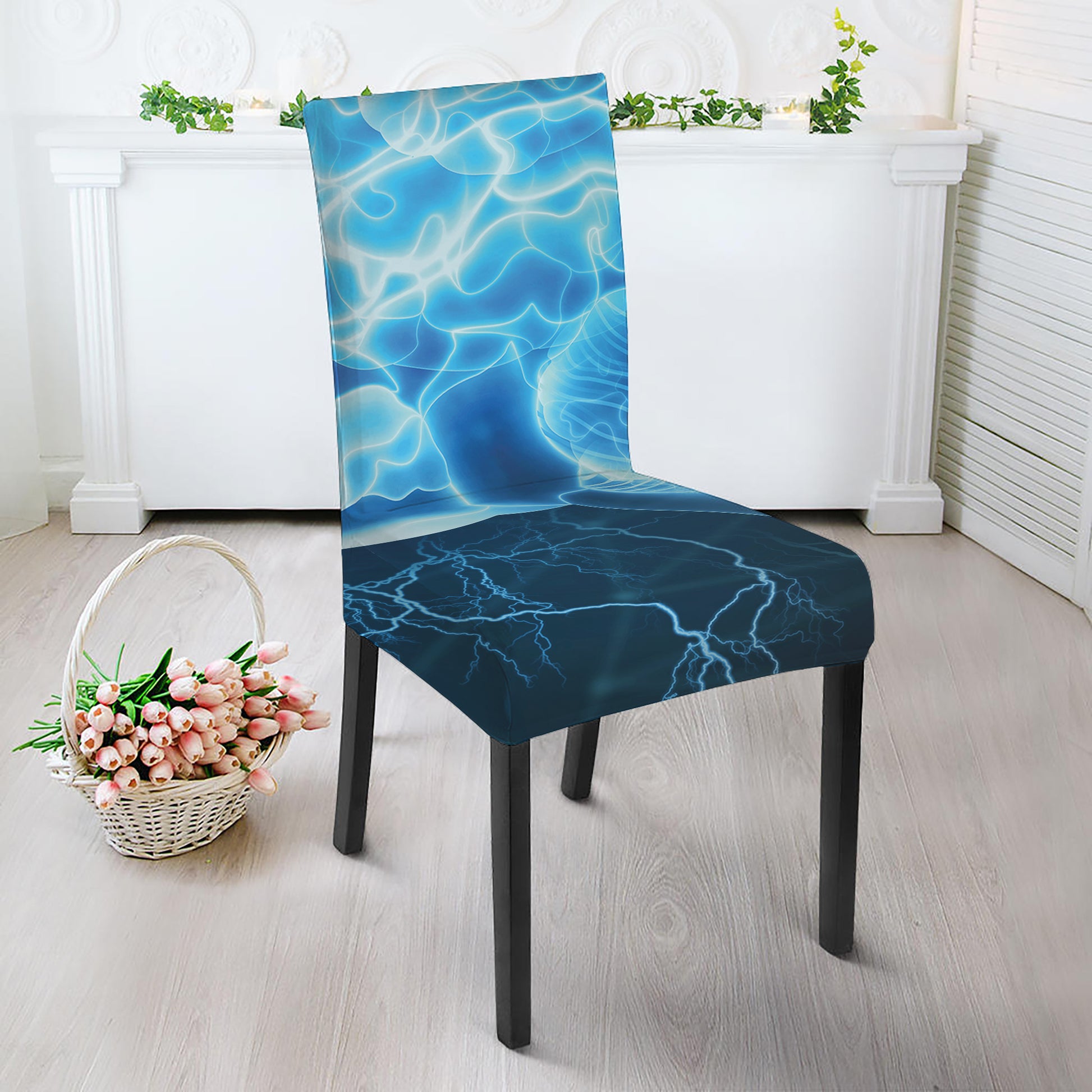 Blue Electrical Brain Activity Print Dining Chair Slipcover