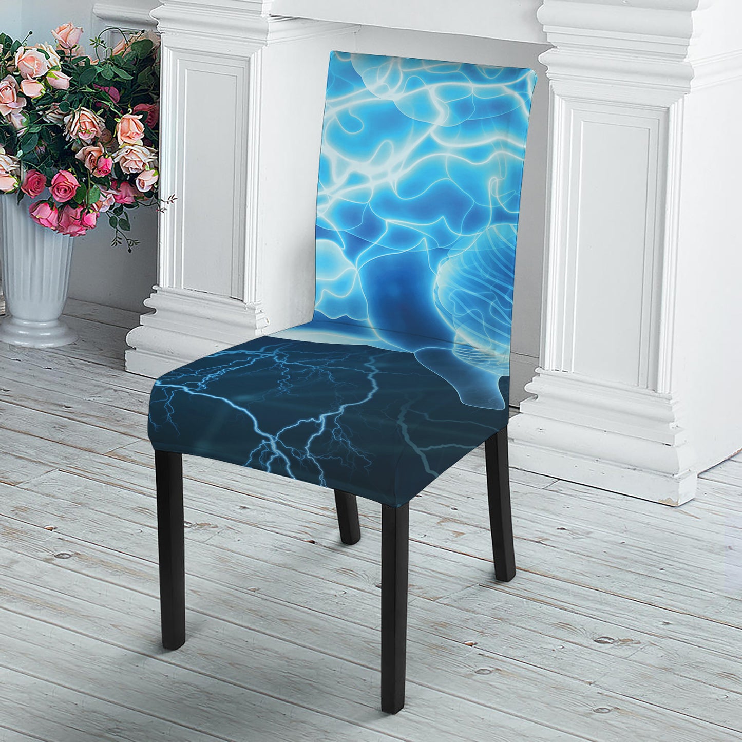 Blue Electrical Brain Activity Print Dining Chair Slipcover