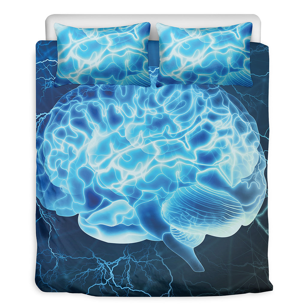 Blue Electrical Brain Activity Print Duvet Cover Bedding Set