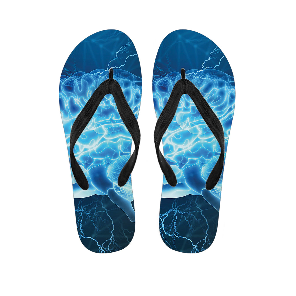 Blue Electrical Brain Activity Print Flip Flops