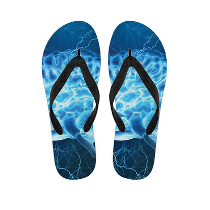 Blue Electrical Brain Activity Print Flip Flops