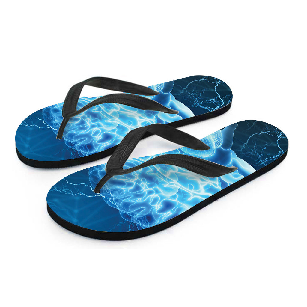 Blue Electrical Brain Activity Print Flip Flops