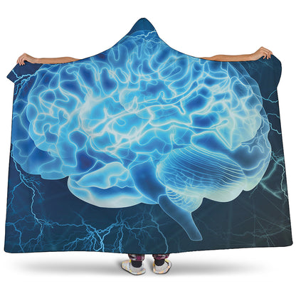 Blue Electrical Brain Activity Print Hooded Blanket