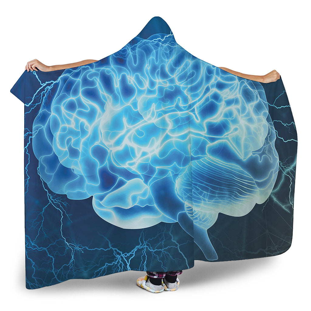 Blue Electrical Brain Activity Print Hooded Blanket