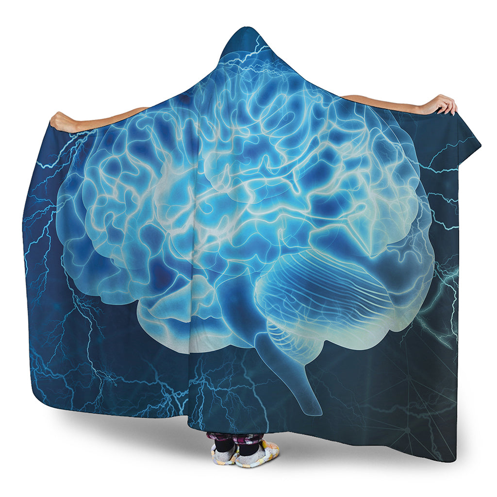 Blue Electrical Brain Activity Print Hooded Blanket