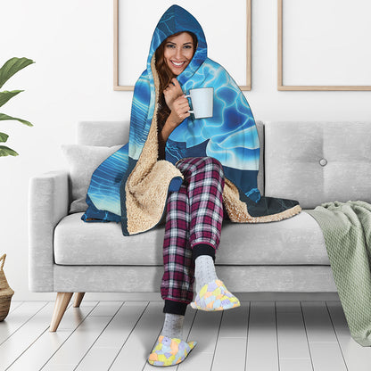 Blue Electrical Brain Activity Print Hooded Blanket