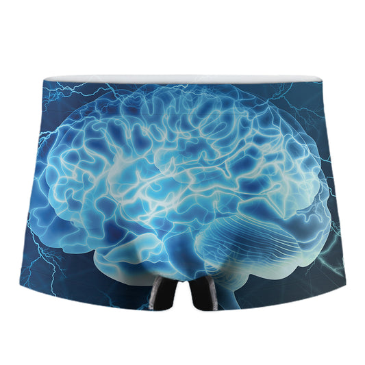 Blue Electrical Brain Activity Print Men's Boxer Briefs