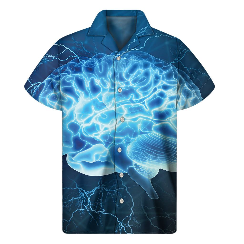 Blue Electrical Brain Activity Print Men's Short Sleeve Shirt