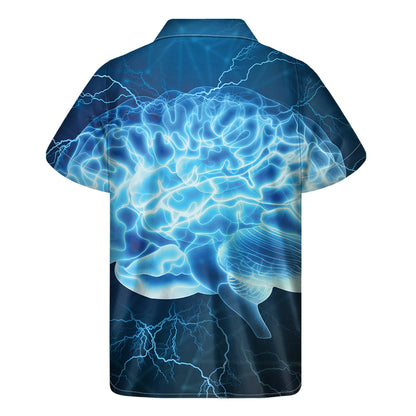 Blue Electrical Brain Activity Print Men's Short Sleeve Shirt