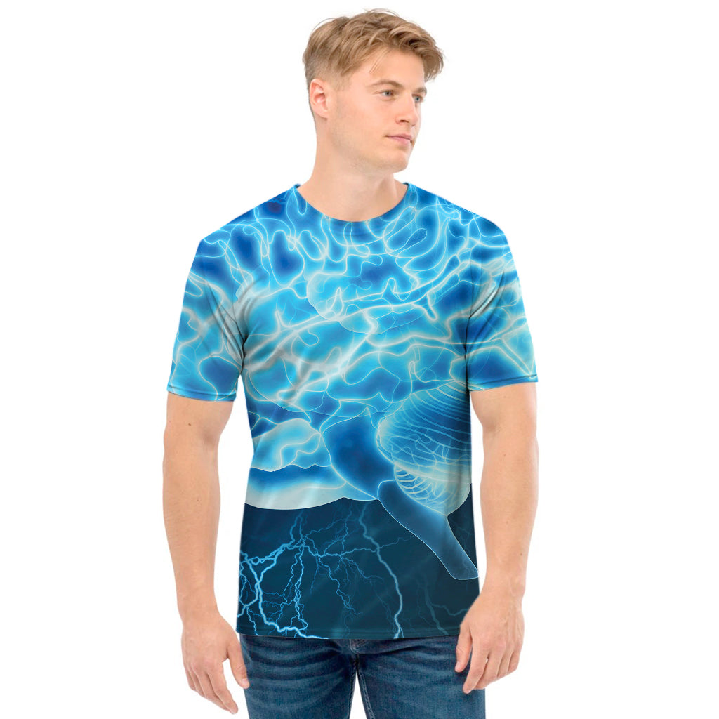 Blue Electrical Brain Activity Print Men's T-Shirt