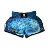 Blue Electrical Brain Activity Print Muay Thai Boxing Shorts