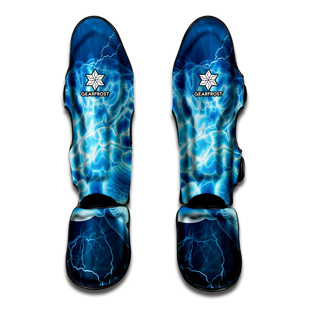 Blue Electrical Brain Activity Print Muay Thai Shin Guard