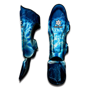 Blue Electrical Brain Activity Print Muay Thai Shin Guard