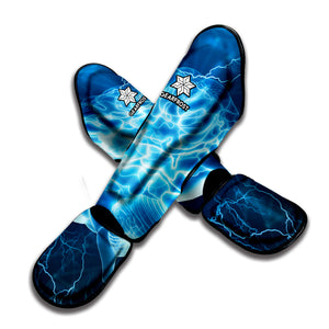 Blue Electrical Brain Activity Print Muay Thai Shin Guard