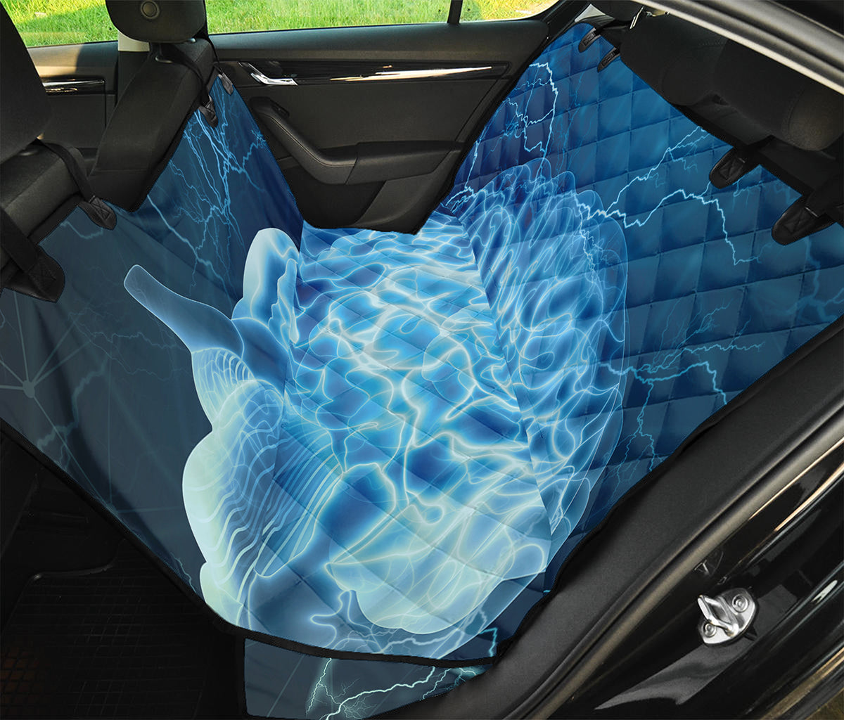 Blue Electrical Brain Activity Print Pet Car Back Seat Cover