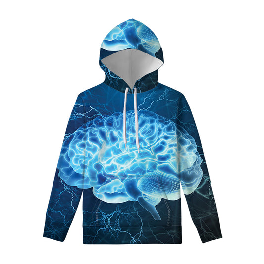Blue Electrical Brain Activity Print Pullover Hoodie