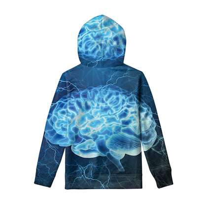 Blue Electrical Brain Activity Print Pullover Hoodie