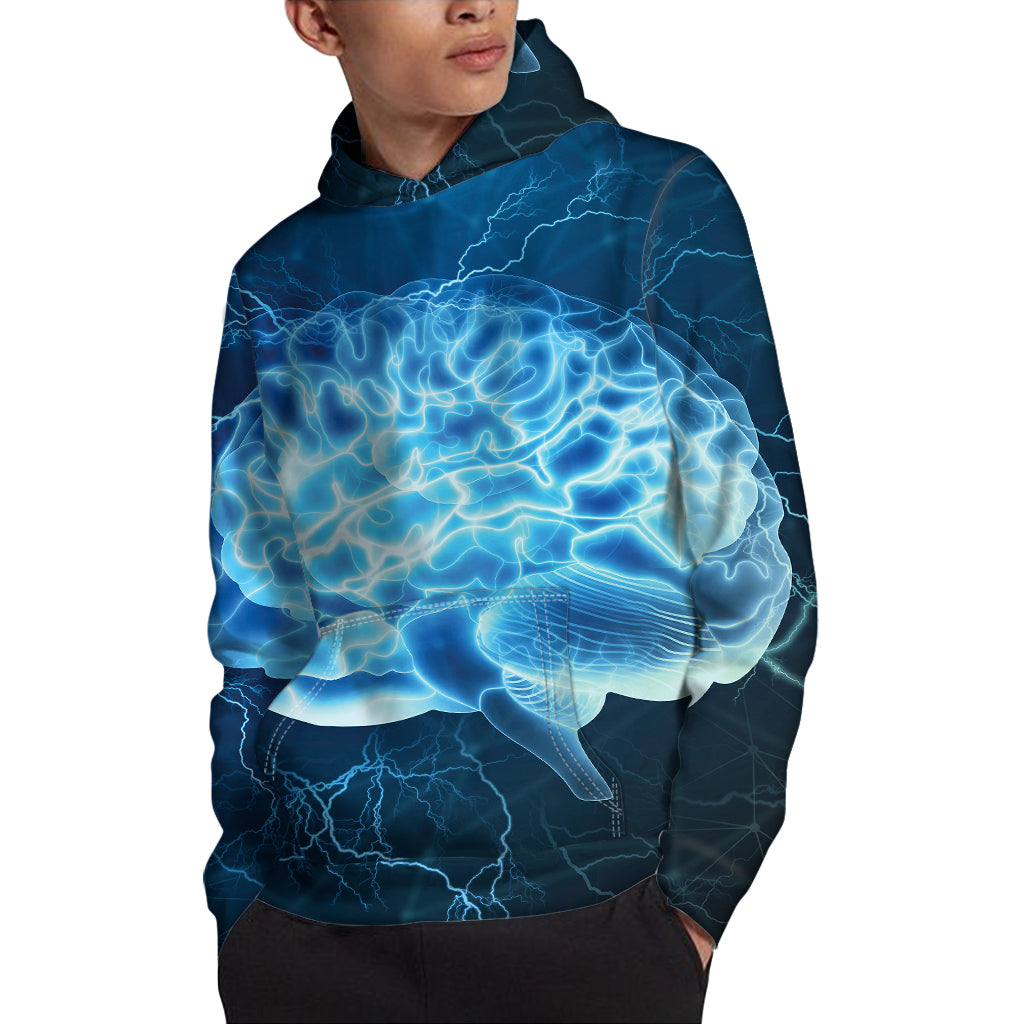 Blue Electrical Brain Activity Print Pullover Hoodie