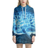 Blue Electrical Brain Activity Print Pullover Hoodie Dress
