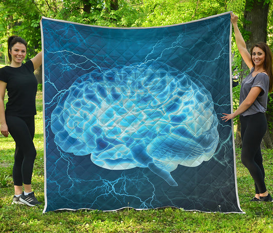 Blue Electrical Brain Activity Print Quilt