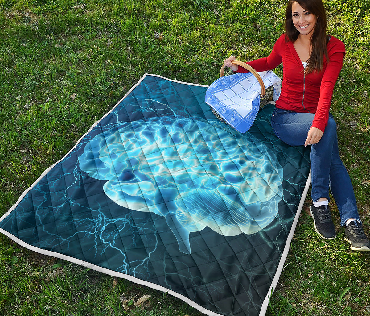 Blue Electrical Brain Activity Print Quilt