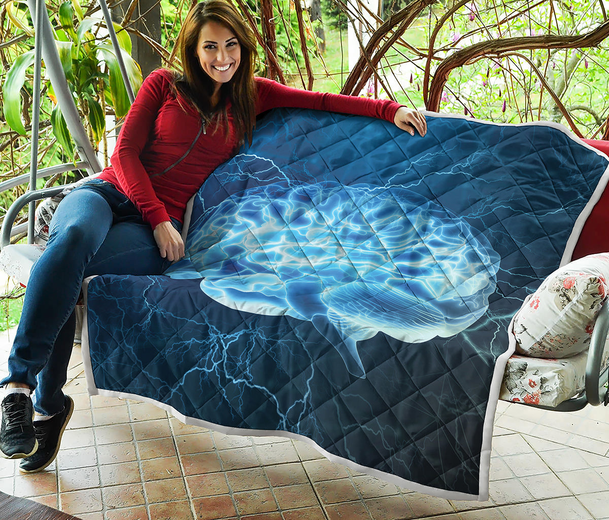 Blue Electrical Brain Activity Print Quilt