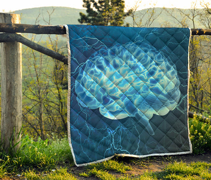 Blue Electrical Brain Activity Print Quilt