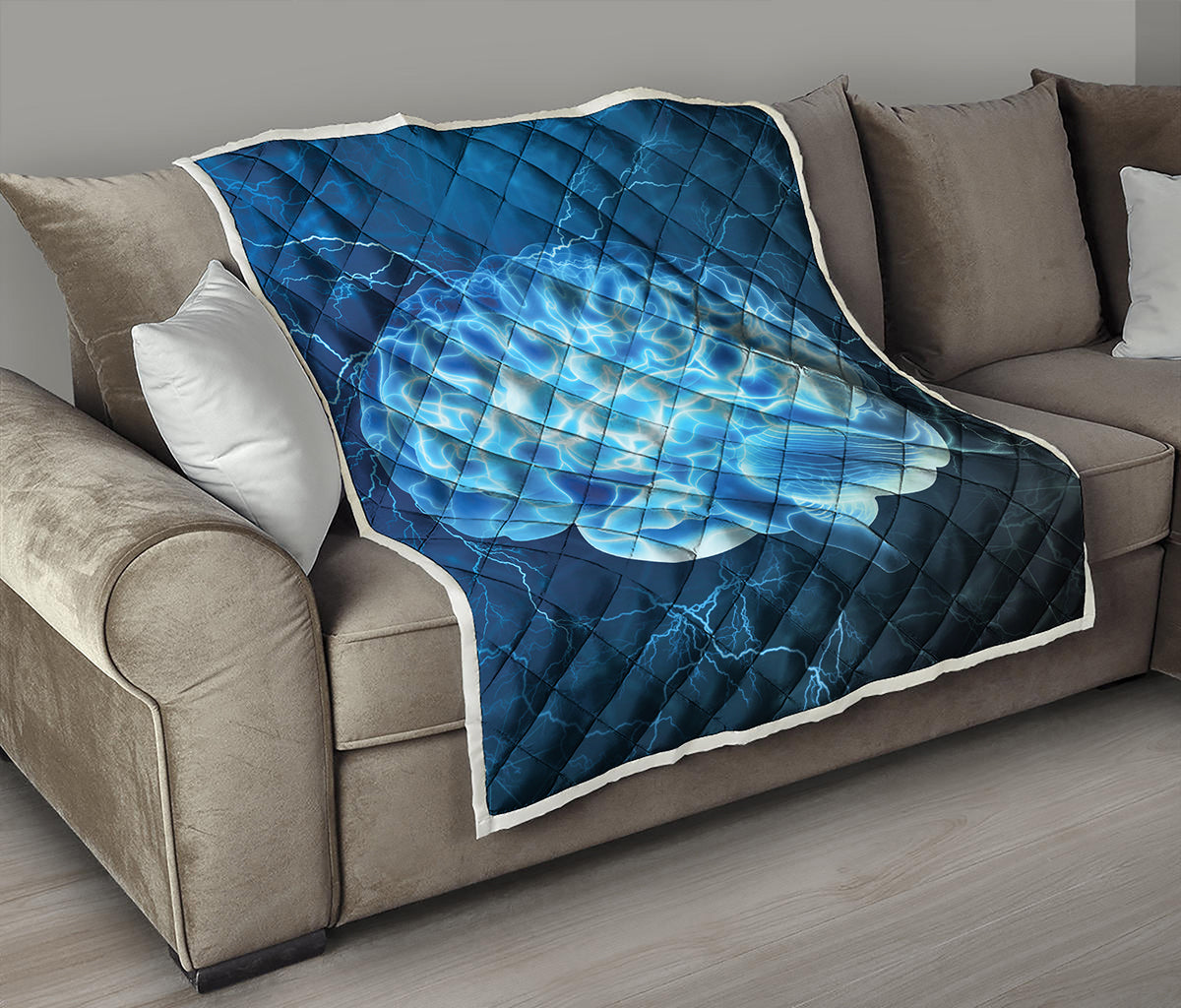 Blue Electrical Brain Activity Print Quilt