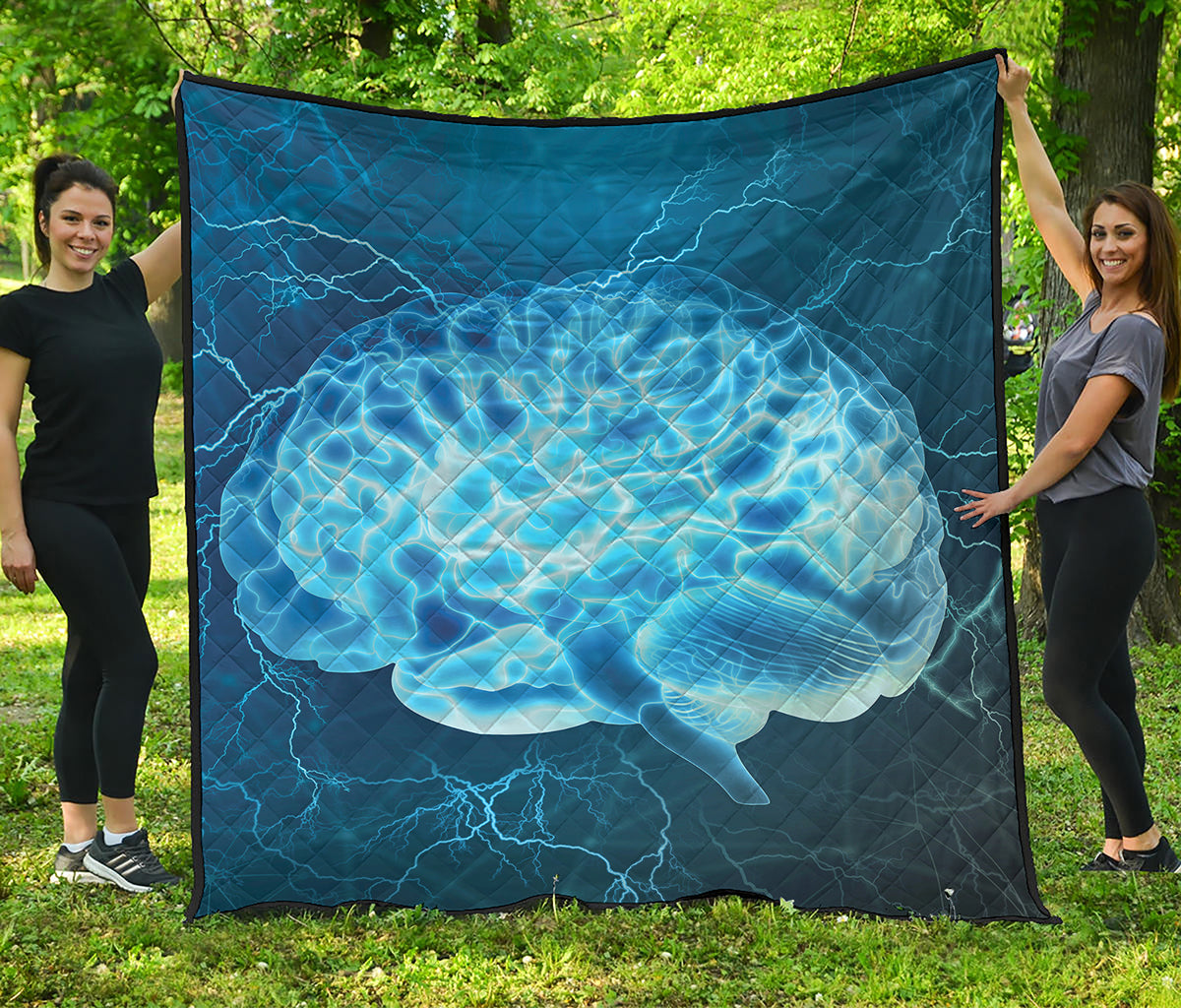 Blue Electrical Brain Activity Print Quilt