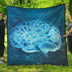 Blue Electrical Brain Activity Print Quilt