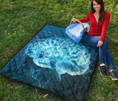 Blue Electrical Brain Activity Print Quilt