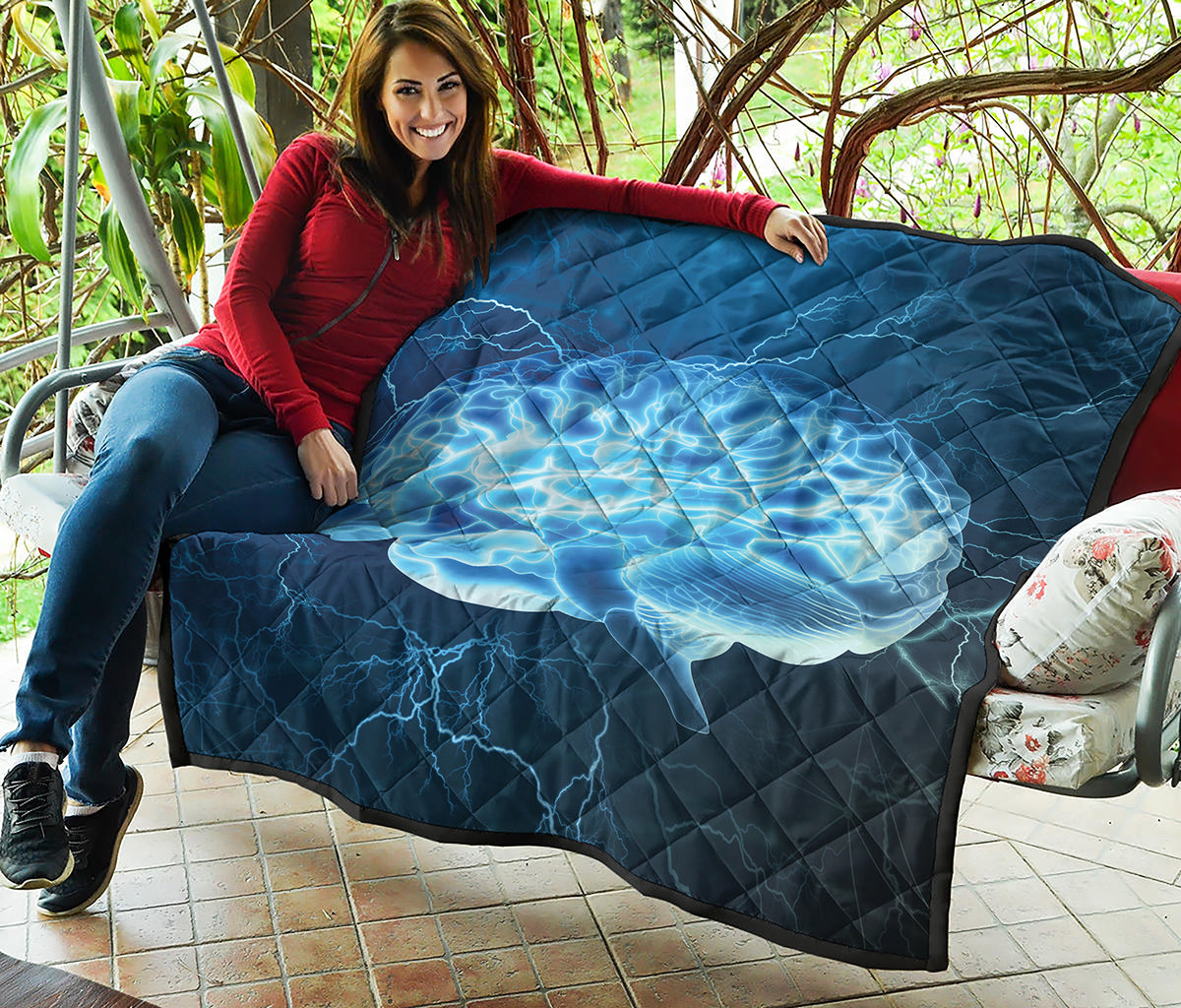 Blue Electrical Brain Activity Print Quilt