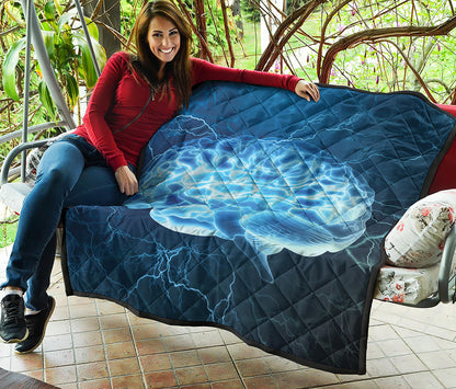 Blue Electrical Brain Activity Print Quilt