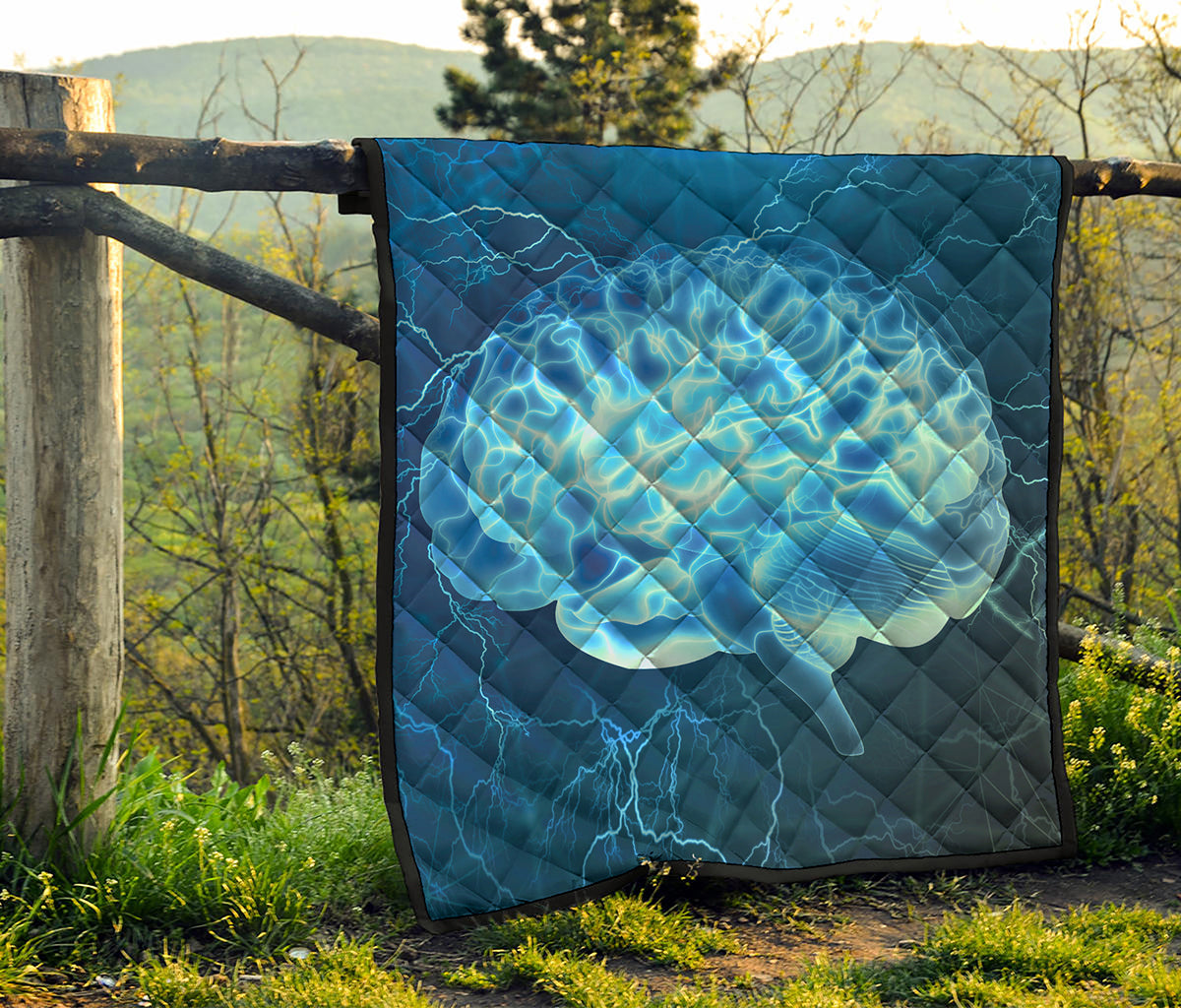 Blue Electrical Brain Activity Print Quilt