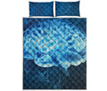 Blue Electrical Brain Activity Print Quilt Bed Set