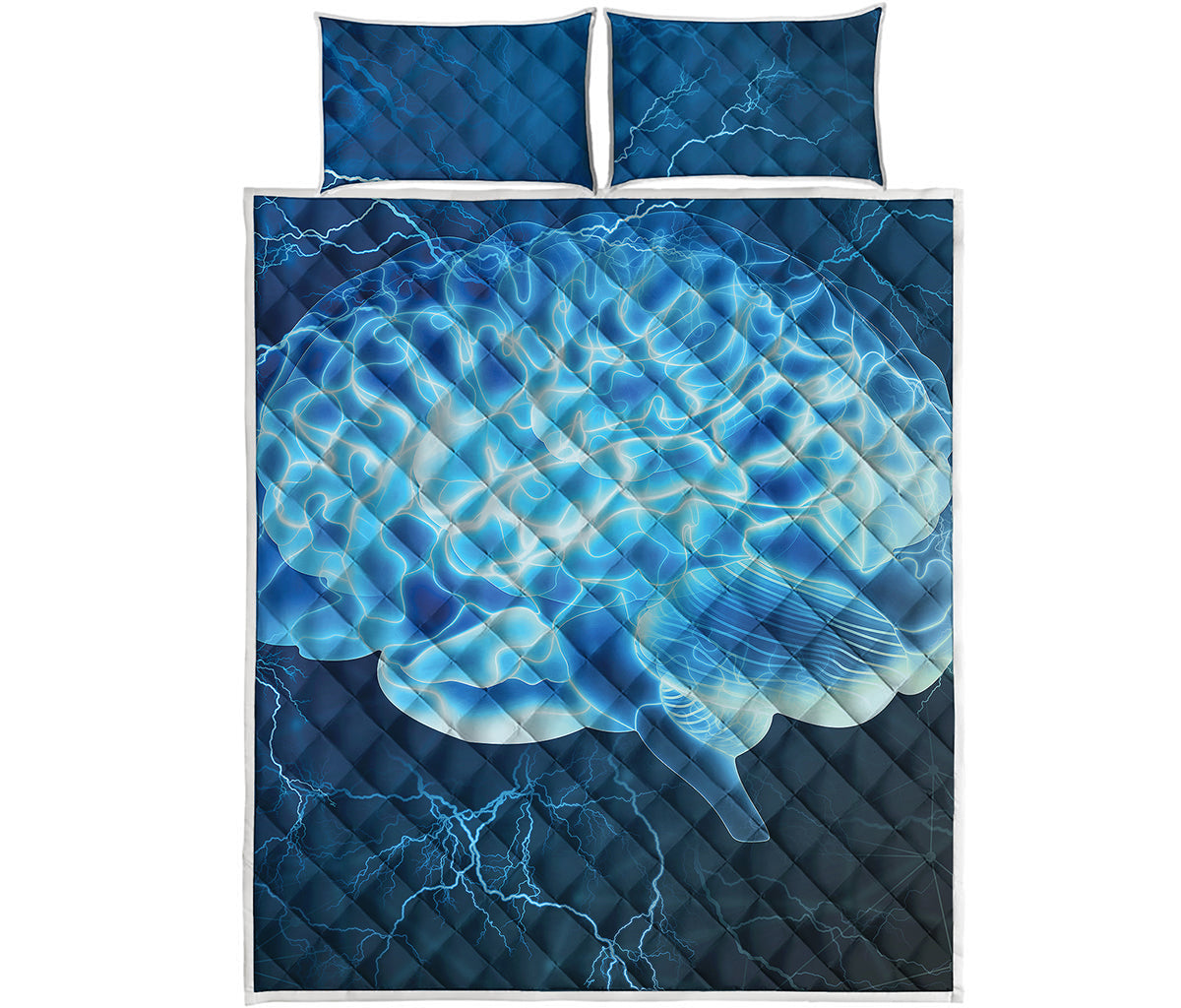 Blue Electrical Brain Activity Print Quilt Bed Set