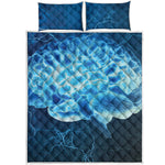 Blue Electrical Brain Activity Print Quilt Bed Set