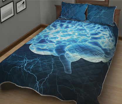 Blue Electrical Brain Activity Print Quilt Bed Set