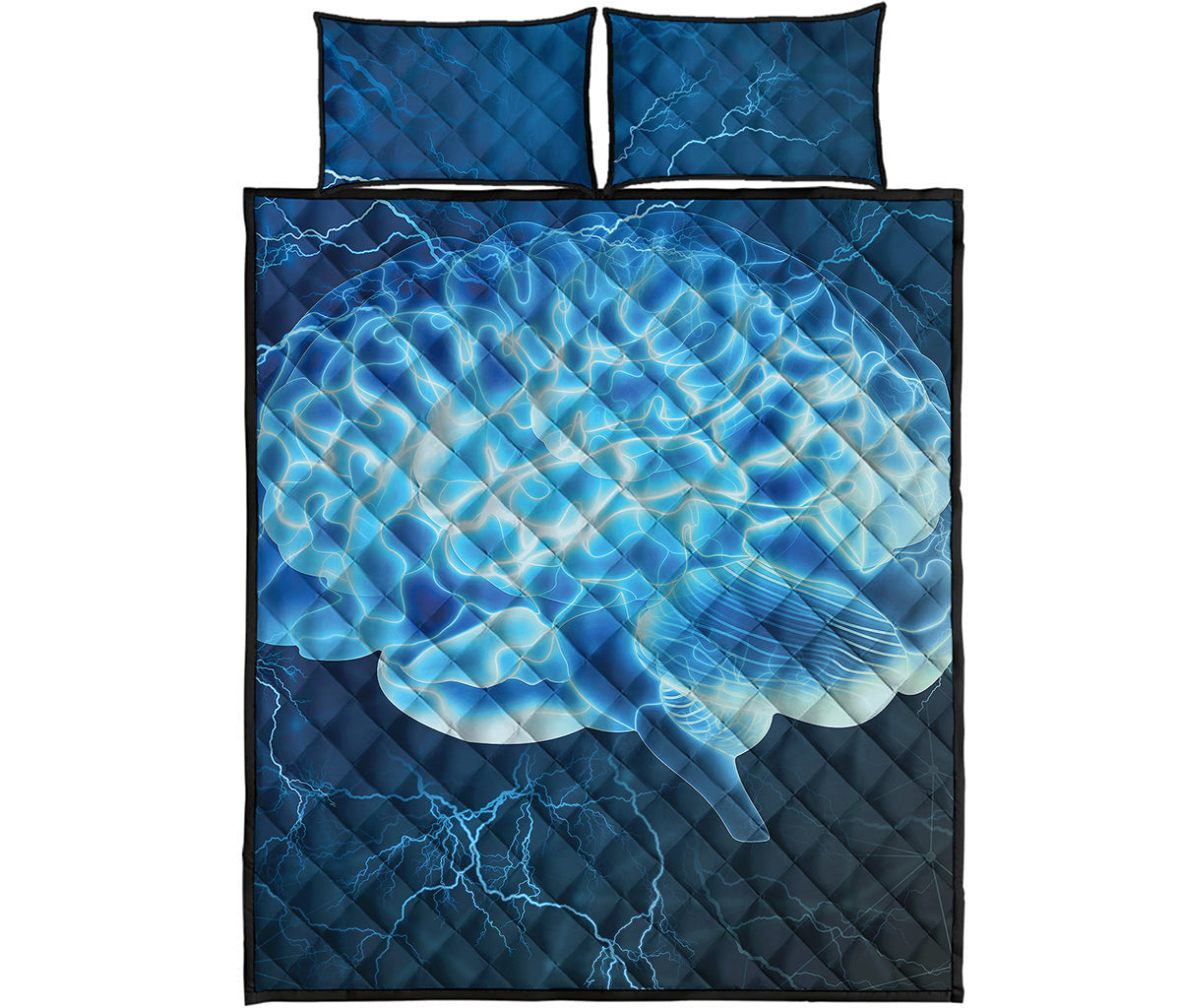 Blue Electrical Brain Activity Print Quilt Bed Set