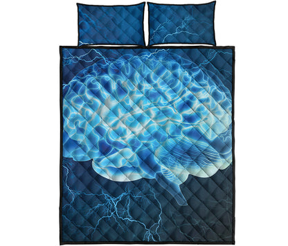 Blue Electrical Brain Activity Print Quilt Bed Set