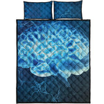 Blue Electrical Brain Activity Print Quilt Bed Set