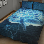 Blue Electrical Brain Activity Print Quilt Bed Set