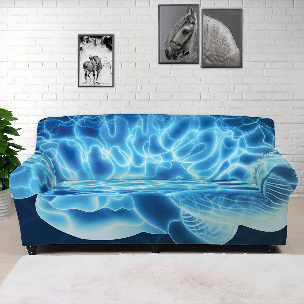 Blue Electrical Brain Activity Print Sofa Cover