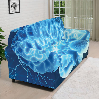 Blue Electrical Brain Activity Print Sofa Cover
