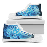 Blue Electrical Brain Activity Print White High Top Shoes