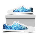 Blue Electrical Brain Activity Print White Low Top Shoes